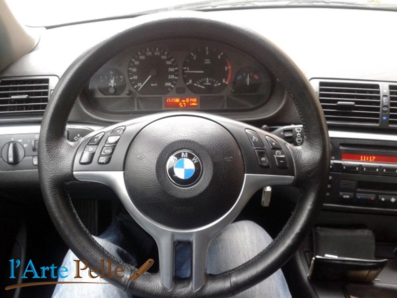 Cubre volante BMW e46-X 5-X 3 negro cuero genuino Costuras Personalizar  Piel Personalizar