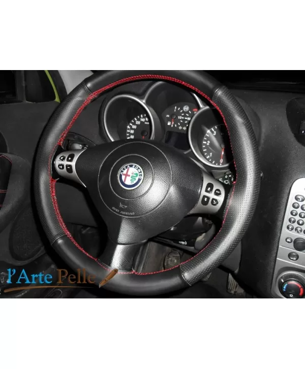 Alfa Romeo 147 real black leather steering wheel cover Seams Customize Skin  Customize