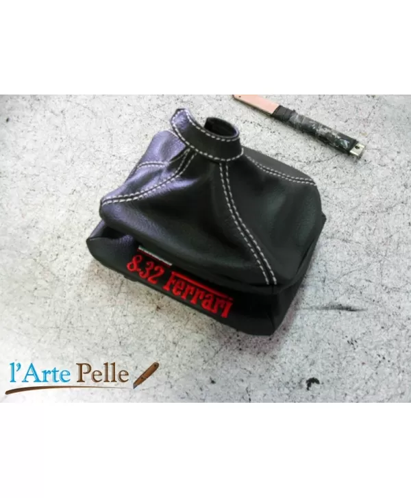 Lancia Thema Ferrari real black leather gearshift gaiter + embroidery