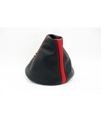 soufflet levier de vitesse  compatible avec la Fiat 500 (2006-2009) en cuir véritable perforé noir + rouge