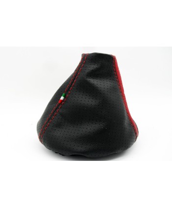 soufflet levier de vitesse  compatible avec la Fiat 500 (2006-2009) en cuir véritable perforé noir + rouge